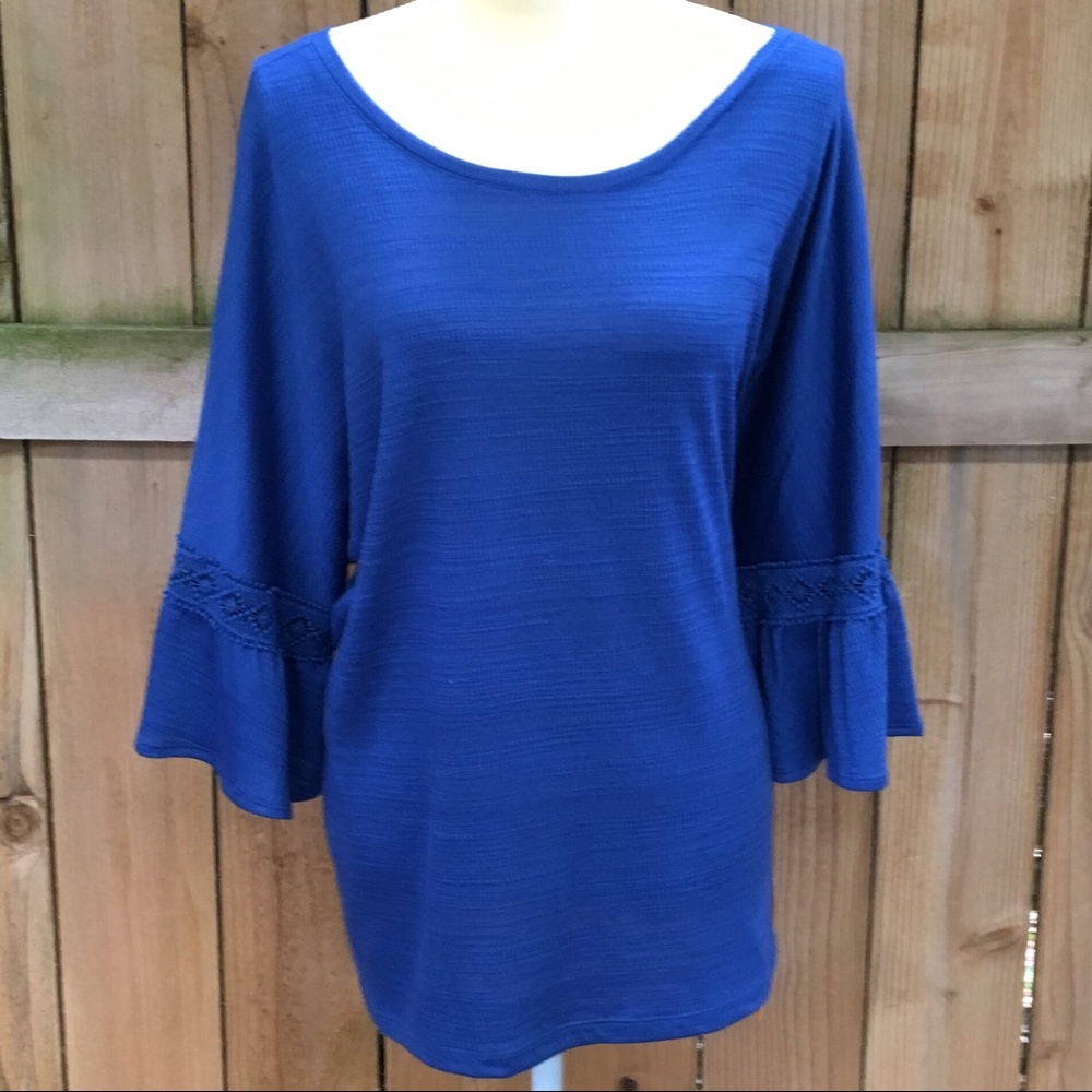 Ruby Road Blue Tunic w/Crochet Embellishments NWT